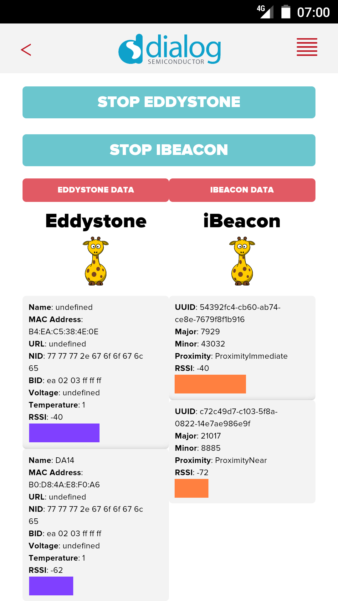 Dialog Semiconductor Multiple Beacon Formats